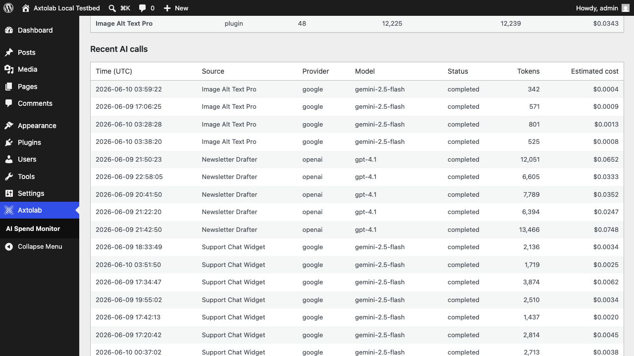 Recent AI calls log